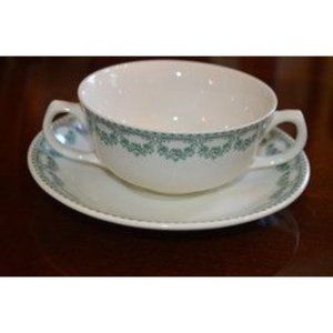 Royal Boch Fine China Carlotta Green Cream Soup Bowl With Under Plate RARE